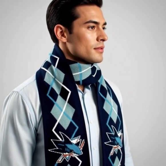 Double Layered Scarf San Jose Sharks Argyle Scarf Licensed US NHL Team Fan Scarf - Picture 3 of 7